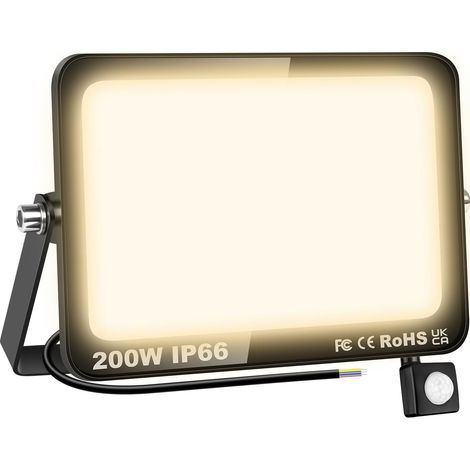200W Projecteur Led Extérieur Détecteur Mouvement, Sans Prise 20000LM 3000K Blanc Chaud, Spot Led Extérieur avec Détecteur, Etanche Éclairage de Sécurité pour Jardin Patio Garage Terrasse (1/5)