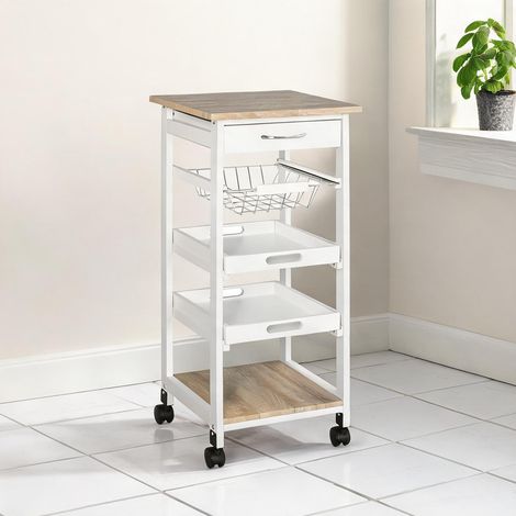 Desserte de cuisine blanc en bois 37 x 37 x 82 cm (1/5)
