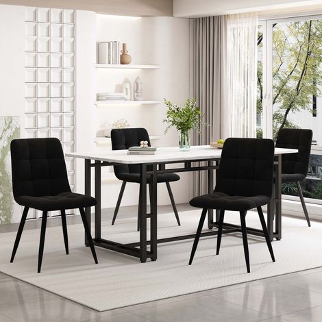 Ensemble table à manger 140x80 cm avec 4 chaises en velours noir, table de cuisine moderne avec pieds métal noir (1/5)