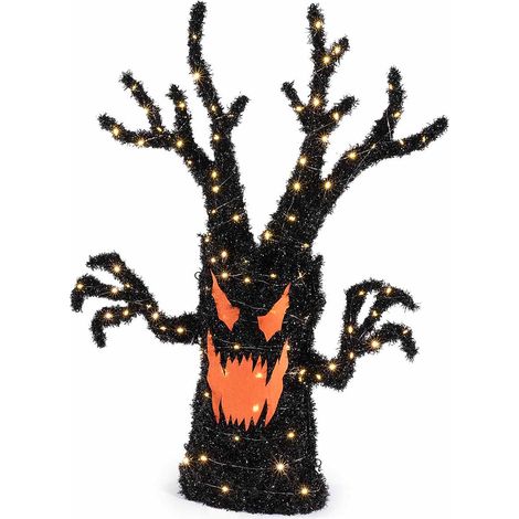 Decorazione vetrina Halloween albero stregato nero con anima in metallo e luci LED, cm 66 x 13 x 90 H