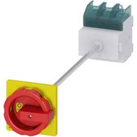Interrupteur principal/de secours triphasé 100 A 37 kW AC23A 400 V, montage sur plaque avec axe, bouton jaune-rouge, 4 trous, 3LD2714-0TK53 (1/3)