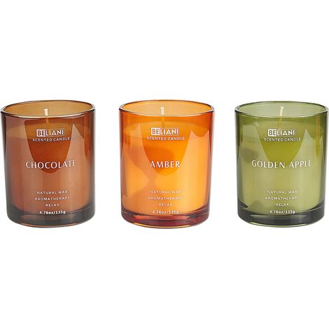 Set di 3 candele profumate 100% cera di soia stoppino di cotone vetro fragranza naturale fresca mela dorata, cioccolato, ambra Sheer Joy (1/5)