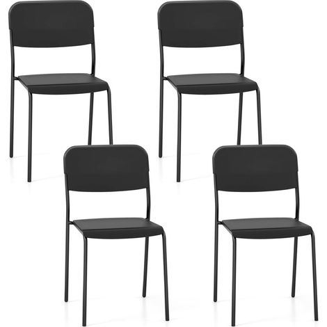 Lot de 4 chaises de salle à manger empilables, dossier incliné, pieds en métal, intérieur extérieur, noires (1/5)