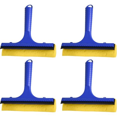 Novaliv 4X Raclette à vitres pour voiture 20 cm Bleu Plastique avec lèvre de raclette et éponge en caoutchouc Raclette de voiture Nettoyant pour
