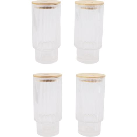 Vintage-Trinkgläser (325 ml) mit Bambusdeckel, Strohhalme für Eiskaffee, Cocktails und Smoothies, vertikal gemasert (1/5)