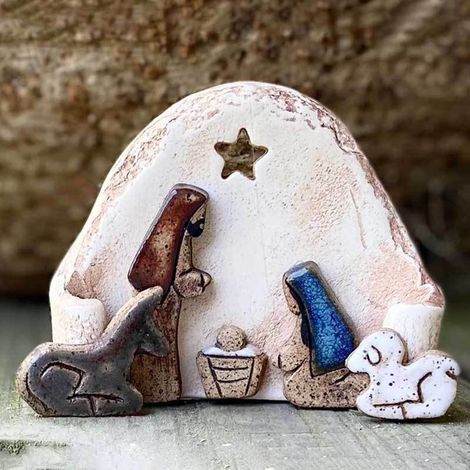 Crèche de Noël résine, décoration de table Pâques, artisanat chrétien paix vie, ornement Jésus nativité (boîte), taille unique (1/5)