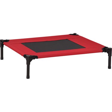 Lit surélevé pour chiens et chats, lit portable avec zone en maille respirante et tissu Oxford pour une utilisation intérieure et extérieure, 76 x 61 x 18 cm, rouge (1/5)
