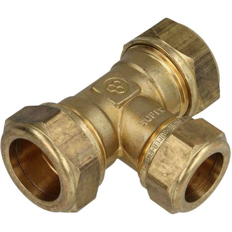 Té bicône en laiton, Té réduit  Ø22 x Ø18 x Ø22 mm