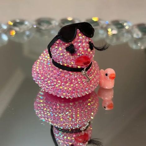 Canard En Caoutchouc - Décoration Pour Salle De Bain Et Tableau De Bord - Strass Incrustés - 1,5 Pouces - Rose - Lot De 1 (1/5)