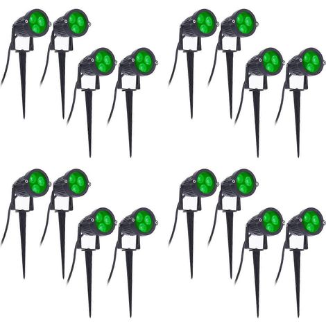 Lot de 16 spots LED de jardin 3W 220V avec piquet, étanches IP65, pour une décoration paysagère verte. (1/3)
