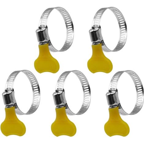 Lot de 14 colliers de serrage jaunes en acier inoxydable,réglables à vis moletée,diamètre 32–44 mm,bande de 8 mm (1/5)