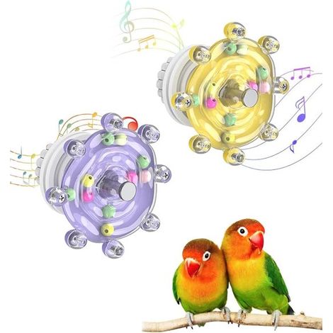 Lot de 2 - Jouet pour oiseau - Jouet pour perroquet - Jouet à frotter le bec - Accessoire pour cage - Coloré - Hochet rotatif - Enrichit la vie en cage - Convient aux perruches et à diverses espèces d (1/5)
