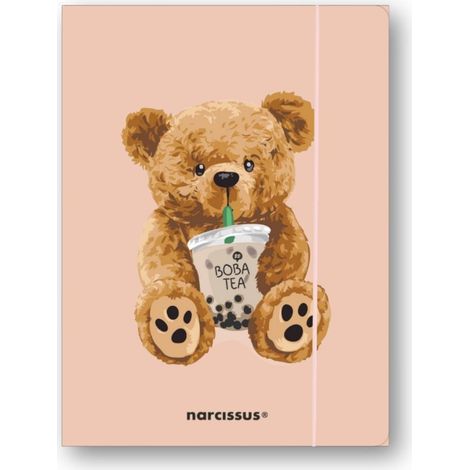 Carpeta A4+ con banda elástica, ositos de peluche y té de burbujas
