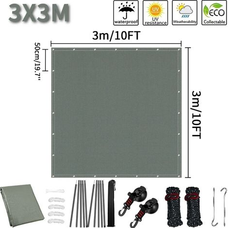 (3x3m gris foncé, accessoires d'installation inclus) Auvent de camping-car, résistant aux UV et imperméable. (1/5)