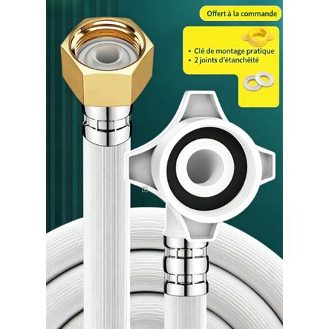 Tuyau d'alimentation d'eau pour machine à laver 0,6 m raccord fileté 4 pouces en cuivre épais tuyau flexible anti‑explosion anti‑fuite universel avec clé pratique et deux joints d'étanchéité offerts (1/5)
