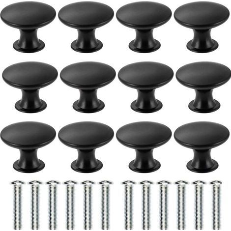 Set mit 12 antiken Schubladenknöpfen aus Messing, 30 mm Durchmesser, Küchenmöbelgriff, Schranktürgriff (schwarz)