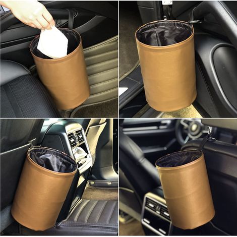 Poubelle de voiture pliable, étanche, étanche, multifonctionnelle, Double couche, lavable, suspendue avec bande élastique, Beige (1/5)