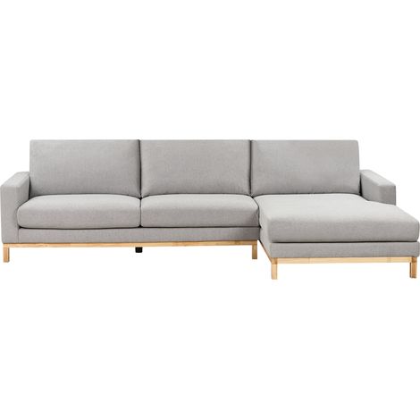 Sofá esquinero elegante patas de madera tapizado de tela gris izquierdo Siggard