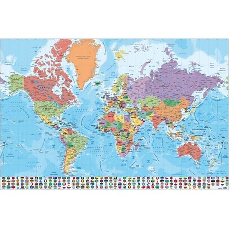 Affiche carte du monde physique-politique 61 x 91,5 cm – Imprimée sur papier brillant 150 g/m² – Expédition roulée – Grupo Erik