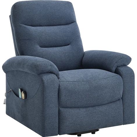Fauteuil massant et chauffant en tissu texturé avec releveur électrique – Bleu – FLUNEL (1/5)