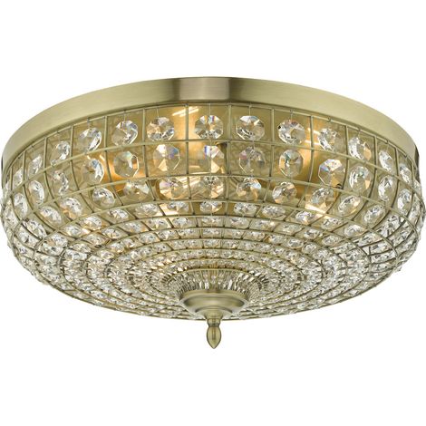 DAR ASMARA - Plafonnier affleurant en laiton antique cristal, 5x E14 (1/5)