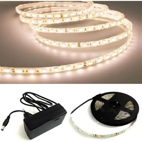 QORVA-RUBAN LED 5050 FLEXIBLE 5M ADHÉSIF ALIMENTATION LUMIÈRE BLANCHE NATURELLE IP65