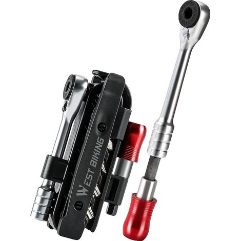 Juego de herramientas multifuncional con llave de carraca para bicicletas, Llave de carraca: 40Cr, Peso: Aprox. 195 g, Diseño compacto para facilitar su transporte, Adecuado para varios tipos de bicic (1/5)