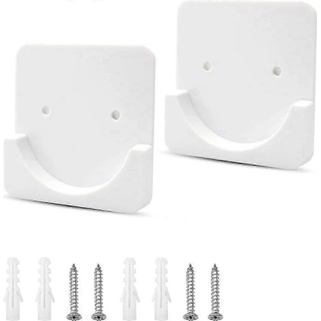 Deux supports de tringle à rideaux auto-adhésifs, en plastique ABS blanc, 8x8 cm, avec pastilles adhésives et vis, adaptés aux barres de douche et aux barres de penderie. (1/5)