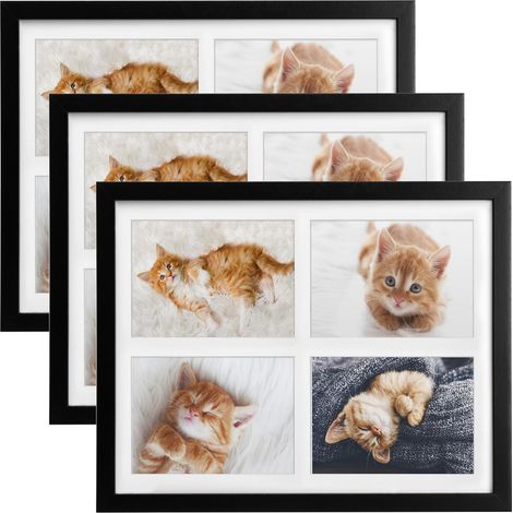 3x Cadre photo collage pour 4 photos Galeria, 10x15cm, noir