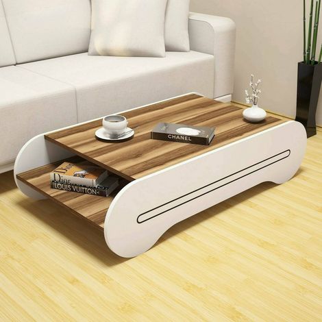 Dmora - Wohnzimmertisch Karaka, Niedriger Wohnzimmertisch, Kaffeeregal, Couchtisch für Sofa, 120x64h30 cm, Walnuss und Weiß, mit verstärkter Verpackung (1/4)