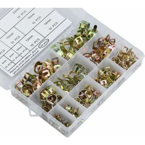 Lot de 100 colliers de serrage à ressort, colliers de serrage carburant 6-22 mm colliers de serrage à ressort Collier de serrage réglable pour fixation des durites souples et durites SOEKAV (1/5)