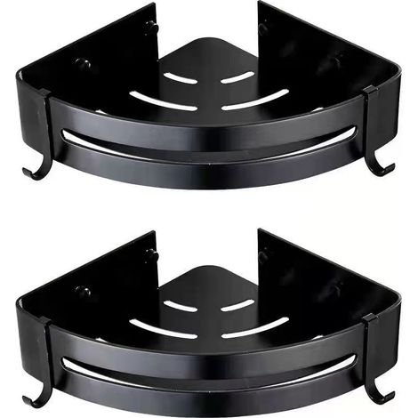 Noir - Lot de 2 étagères d'angle de douche sans perçage pour salle de bain - Aluminium - Finition mate