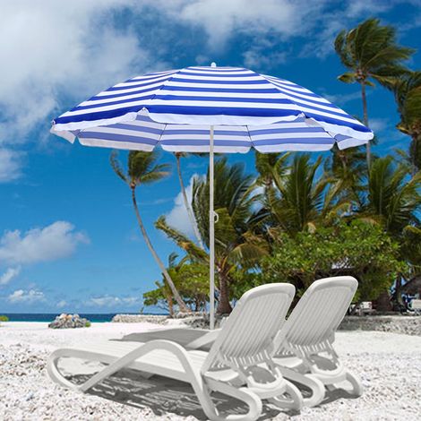 Beach Umbrella Outdoor Patio Tilting Parasol Sun Shade 1.6m Blue-White Strip (1/5)
