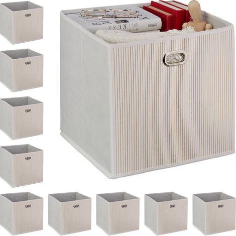 10x Contenitore Portaoggetti in Bambù, Scatola da Bagno Quadrato, HLP 31 x 31 x 31 cm, Pieghevole, Bianco