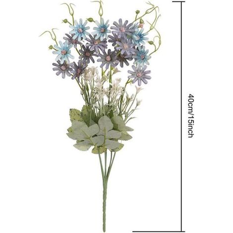Fleurs Fleurs Sauvages Daisy Bundle Faux Plantes Soie Verdure En Plastique Marguerites Résistant Aux UV Floral -6pcs - Bleu (1/4)