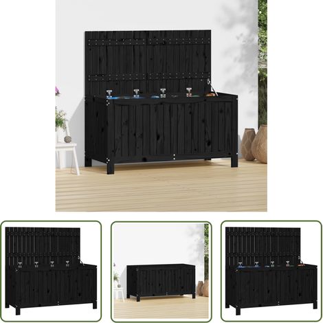 The Living Store Boîte de rangement de jardin Noir 121x55x64 cm Bois massif pin - Boîte De Rangement Jardin - Coffre De Jardin - Rangement Exterieur - Meuble De Jardin - Bois Massif (1/5)