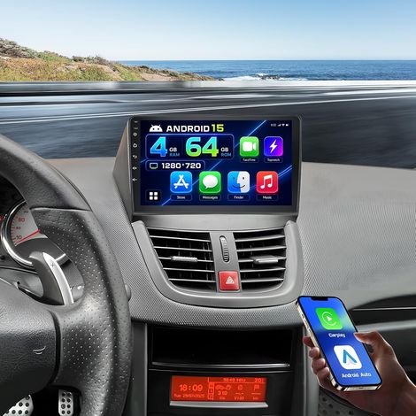 5G WiFi 4+64G Android Autoradio Wireless Carplay pour 207 2006-2015, 9 Pouces IPS écran Tactile pour Voiture avec Android Auto GPS Bluetooth5.0 FM RDS Radio Canbus (1/5)