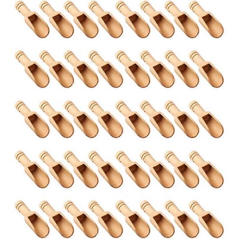 Lot de 40 mini-cuillères en bois, cuillères pour sel de bain, cuillères à bonbons, cuillères à lessive, cuillères pour bébé (1/4)