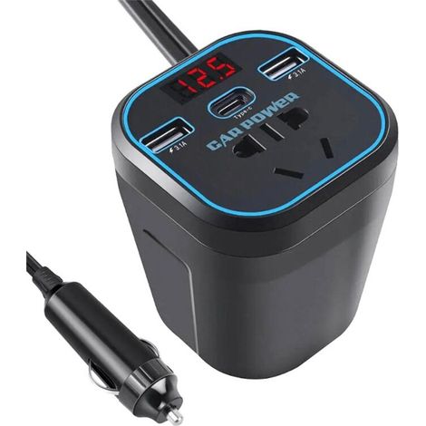 Cargador de coche con inversor, convertidor de corriente alterna de 12V/24V a 220V, adaptador para coche, toma de corriente.