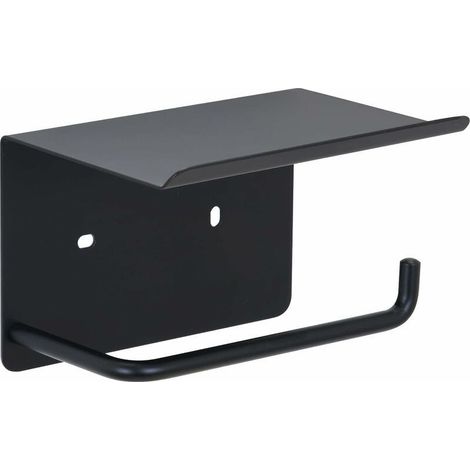 Toilet paper holder with adhesive shelf, no-drill toilet roll holder made of SUS 304 stainless steel, self-adhesive wall-mounted toilet paper holder for bathroom (black) (1/5)