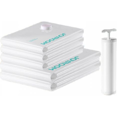 Ensemble de 6 sacs de compression grande capacité, sacs de rangement sous vide pour vêtements, couettes, couvertures et oreillers (grand et petit) avec pompe, gain de place.-AquaForge (1/2)