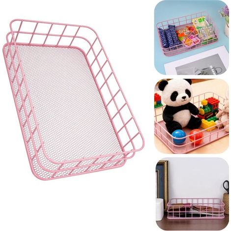 Panier de rangement en métal 25 x 16 x 7 cm - organiseur pour snacks, clés et câbles, rose (1/5)