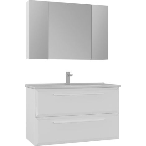 Ensemble Meuble Vasque avec Miroir (2 Pièces) "Nuvola 100 v2" - 100 x 50 x 62 cm - White (1/3)