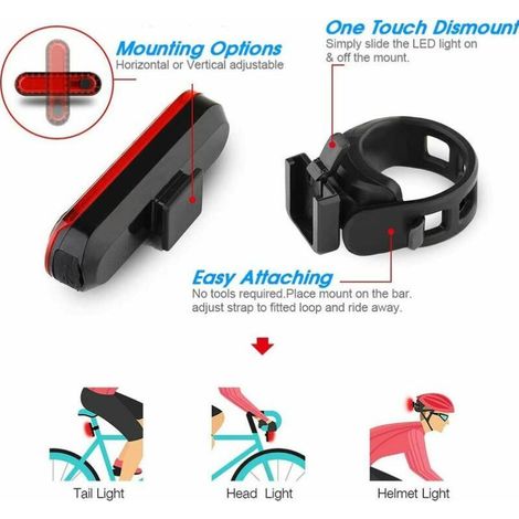 Feu arrière de vélo d'extérieur Cyclisme COB Highlight Voyant d'avertissement de sécurité Accessoires d'équitation Feu arrière de vélo Puissant LED USB Rechargeable Étanche 2pcs (1/4)