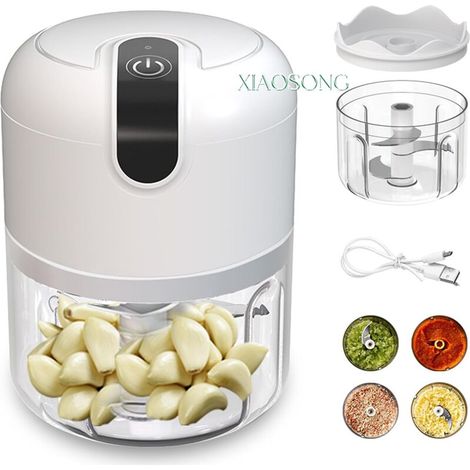 Mini hachoir alimentaire 250 ml - Mini hachoir avec batterie rechargeable via port de charge USB Type-C - Robot alimentaire portable avec 3 mélangeurs tranchants - Processeurs alimentaires-KZQ