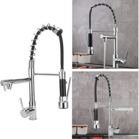 Robinet d'évier G1/2 avec douchette extractible, finition cuivre brossé, poignée unique, robinet de cuisine (1/5)