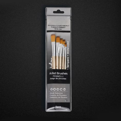 Ensemble de cinq pinceaux en nylon, manche en bois doré et manche blanc, ensemble de pinceaux aquarelle pour peinture DIY (5 pièces, doré). (1/5)