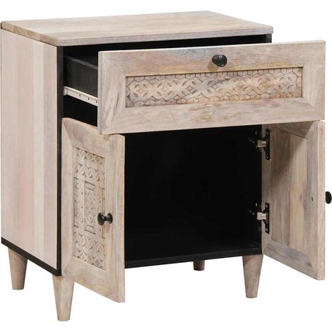 Table de chevet,Cabinet de chevet,Table de nuit Beige 50 x 33 x 60 cm bois de manguier massif CFW120506 (1/5)