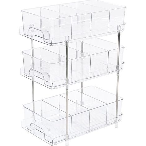 Meuble de rangement sous évier,Boîte de rangement cosmétique de bureau，Organisateur sous Évier Cuisine, Étagère Placard sous Évier Coulissant Multifonctionnelle Salle de Bain -Clair[Trois couches]Troi (1/5)