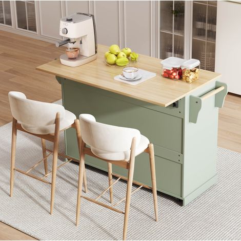 Isola cucina mobile 120x45 cm con piano estensibile, cassetto nascosto, MDF verde antico (1/5)